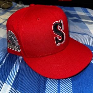 New Era Red Baseball Cap with Black and White Logo new without tags size 8